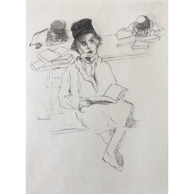 Paul Jeffay, Judaica Jewish Shtetl Etching Hasidic Yeshiva Student Chassidic Print, c.1950's For Sale