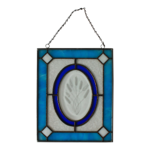 Vintage Stained Glass Window Hanging W/ Wheat Motif