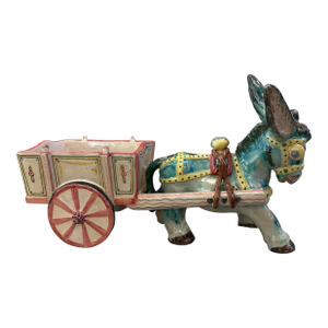 Mid Century Italian Ceramic Donkey pulling a Cart