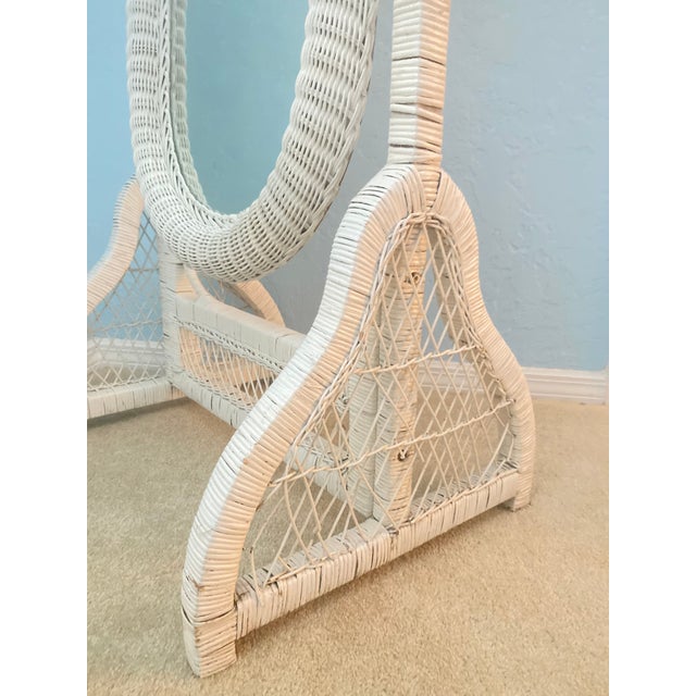 Vintage Wicker Floor Mirror - mirror tilts and changes direction. Beautiful mid century piece for the boho or tiki look...