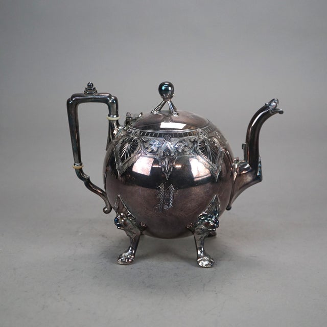 English 4 Piece Antique Figural Clawfoot Silver Plate Tea Set, Circa 1890 For Sale - Image 3 of 7