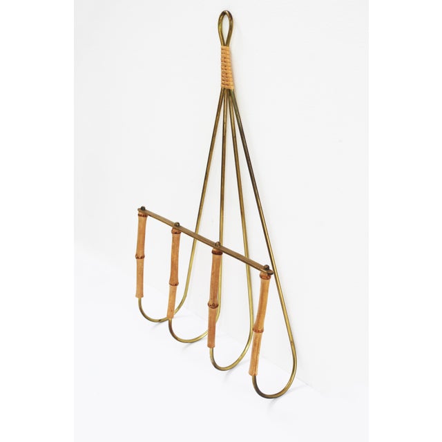Wall-Mounted Magazine Rack in Brass and Bamboo by Carl Auböck, 1950s For Sale - Image 6 of 6