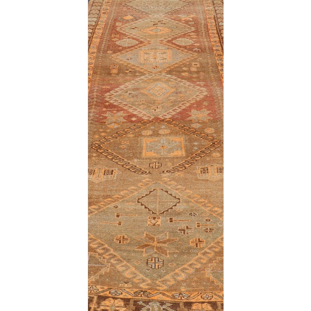 Vintage Hand Knotted Turkish Kars Gallery Rug in Wool With Diamond Design For Sale - Image 9 of 13
