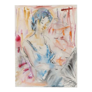 Early 21st Century Embellished Figural Watercolor Painting by Murat Kaboulov For Sale