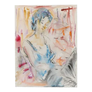 Early 21st Century Embellished Figural Watercolor Painting by Murat Kaboulov