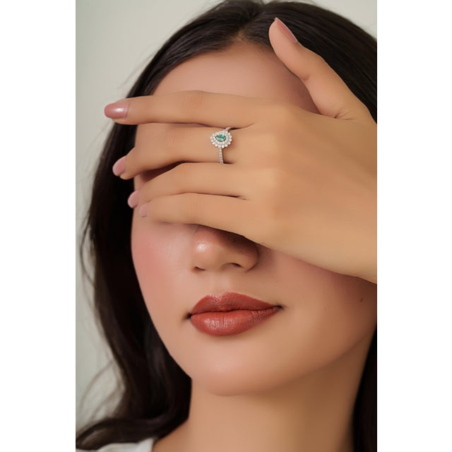18k Gold Emerald Double Halo Mexican Ring Size 6 by VRJewels For Sale - Image 12 of 17