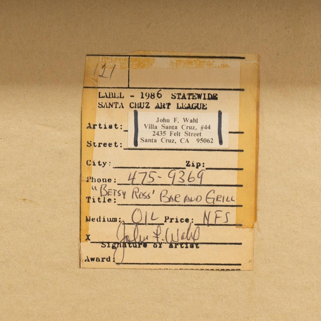 'Betsy Ross Bar & Grill' by John F. Wahl, 1983, Santa Cruz Art League, California, Cocktail Hostesses For Sale - Image 9 of 10