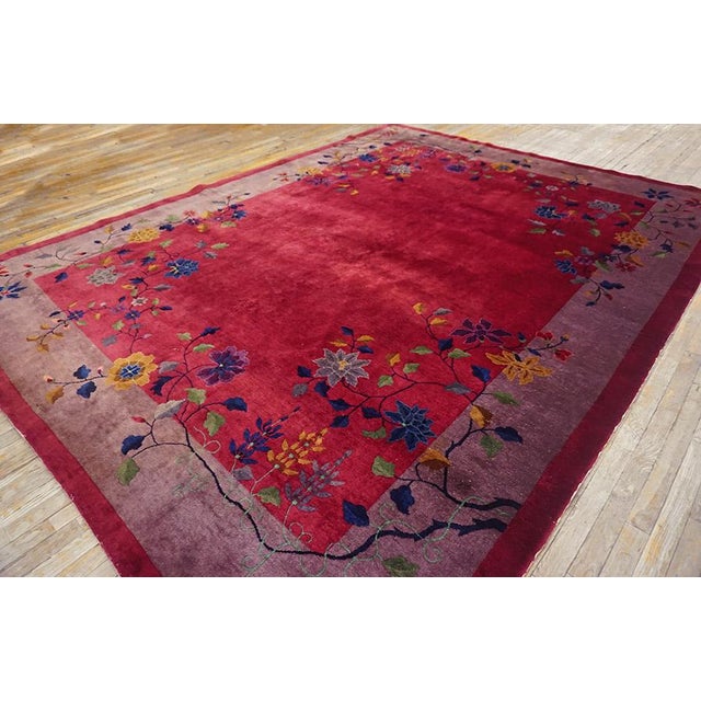 Artistic Red Ruby Color and Floral Varied Designs Chinese Art Deco Rug For Sale - Image 4 of 11
