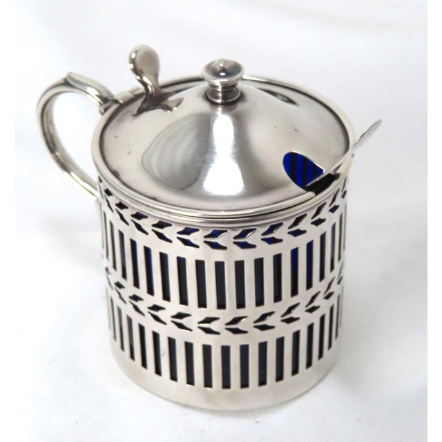 American Antique Edwardian Sterling Silver & Cobalt Blue Glass Mustard Pot For Sale - Image 3 of 13