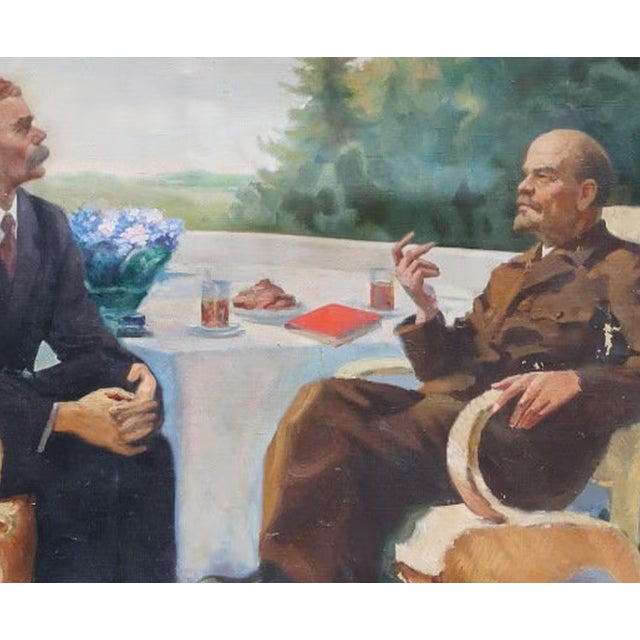 Lenin and Gorky: Antique Oil Painting, Soviet Socialist Realism, 1970s 120-150 For Sale - Image 6 of 6