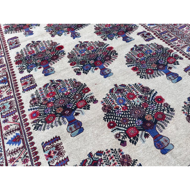 Pictorial Ivory Vase Design Hand-Knotted Wool Rug - 7'1" X 9'2" For Sale - Image 11 of 14