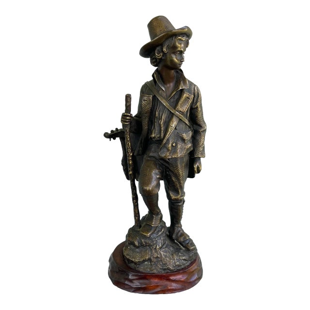Signed & Dated 1884 Emile-Victor Blavier Bronze Sculpture “Le Petit Savoyard”, France For Sale