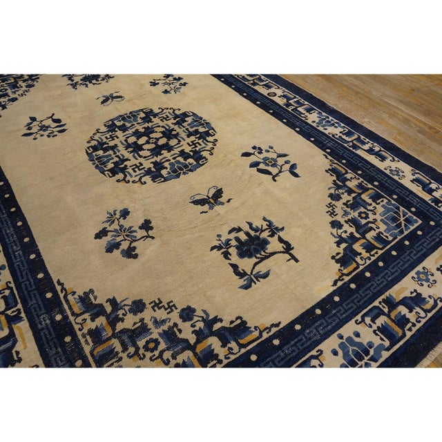 Beige Small 1920s Classic Greek Key Medallion Antique Chinese Peking Rug 6'5" X 9' For Sale - Image 8 of 9