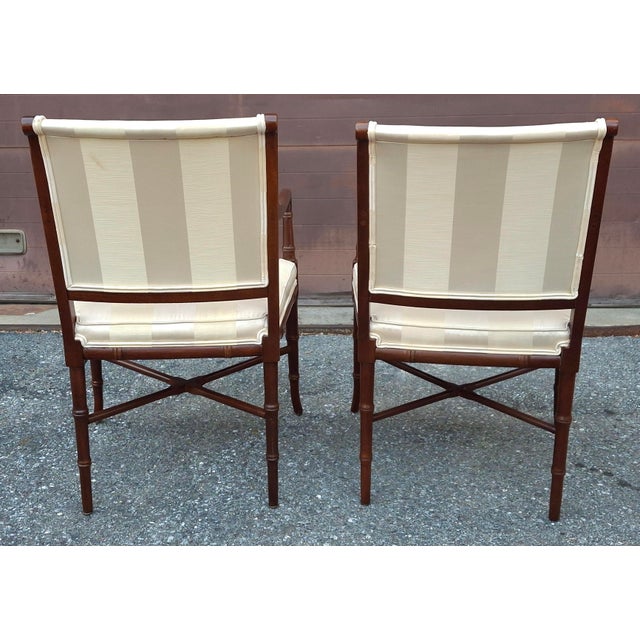 Cream Late 20th Century Pair of Hickory Chair Co Regency Style Mahogany and Upholstered Armchairs For Sale - Image 8 of 11