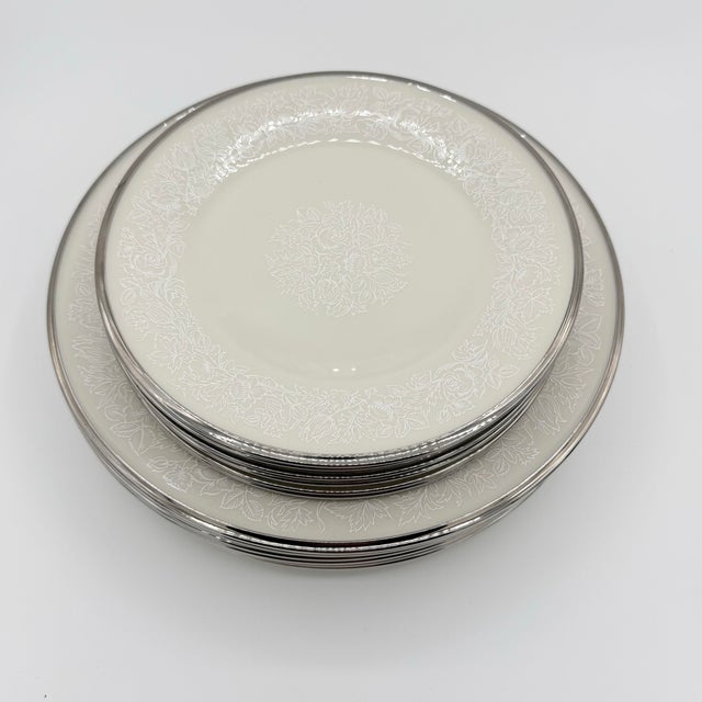 Vintage Lenox Moonspun Ivory & Platinum Dinnerware, Service for 6, Set of 18 For Sale - Image 9 of 11