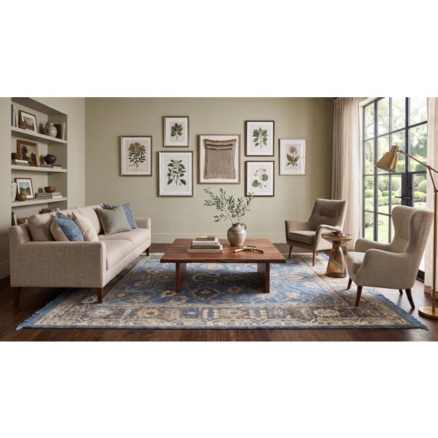 Elevate high-end interiors with this luxurious Modern Oushak Style wool area rug, crafted for refined transitional and...