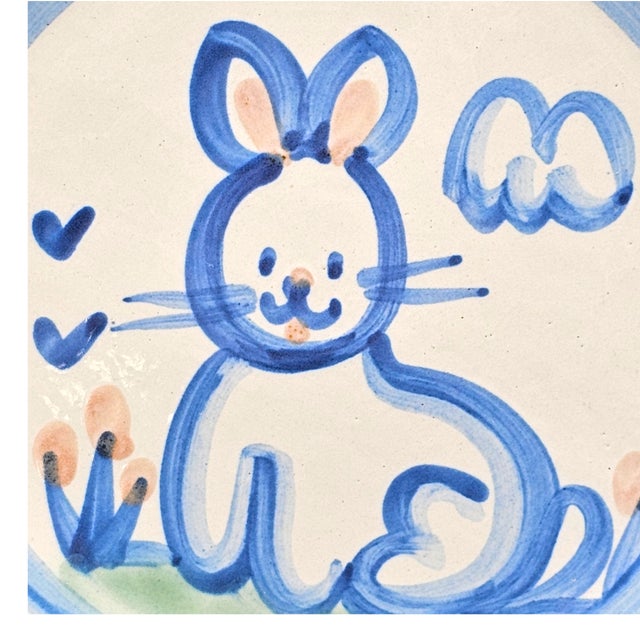 Farmhouse m.a. Hadley Palm Beach Bunny Rabbit Hand Painted Stoneware Plate, 8.875” For Sale - Image 3 of 10