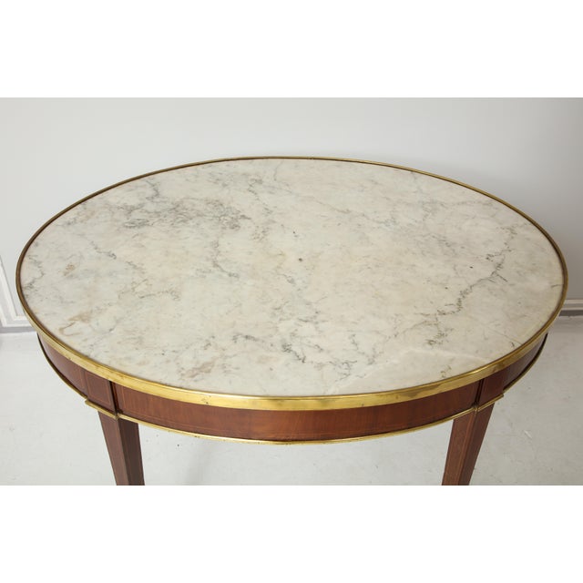 Antique French Mahogany Oval Marble-Top Bouillote Table on Tapered Legs For Sale - Image 9 of 12