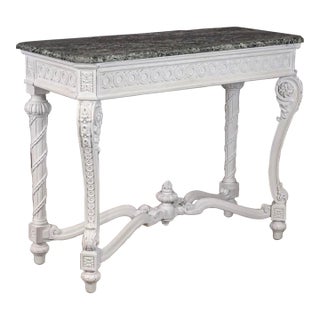 Late 19th Century William Kent Style English Hall or Console Table. White With Marble Top For Sale