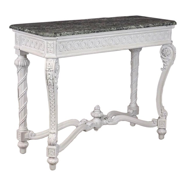Late 19th Century William Kent Style English Hall or Console Table. White With Marble Top For Sale