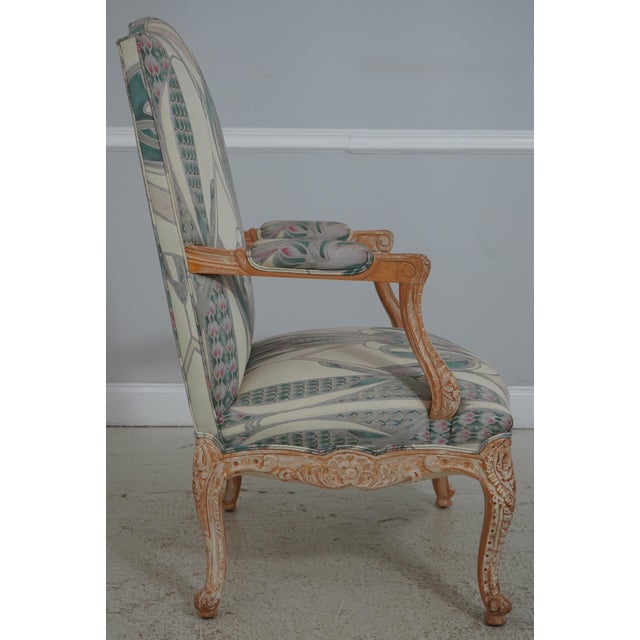 French Pair Vintage French Louis XV Carved Open Arm Library Chairs For Sale - Image 3 of 18