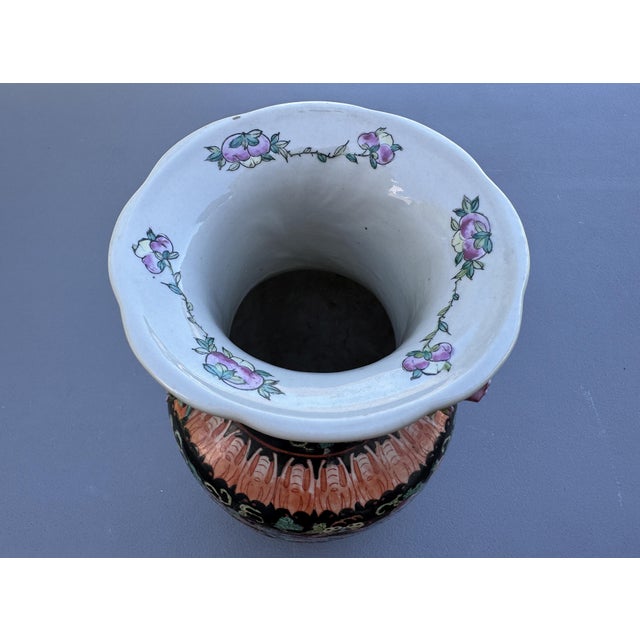 Ceramic Vintage Chinese Ceramic Vase W/Butterflies, Flowers & Pomegranate Fruit Handles For Sale - Image 7 of 16