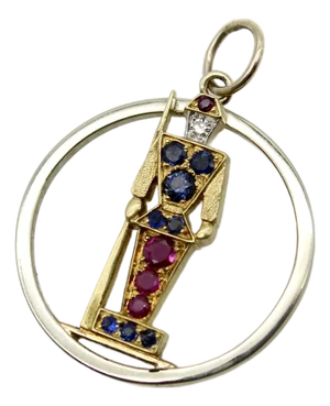1940s Retro 18k Gold Diamond Ruby and Sapphire Guard Charm