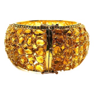 Bochic “Capri” Vintage Natural Yellow Citrine Cuff Set In 18K Gold & Silver For Sale