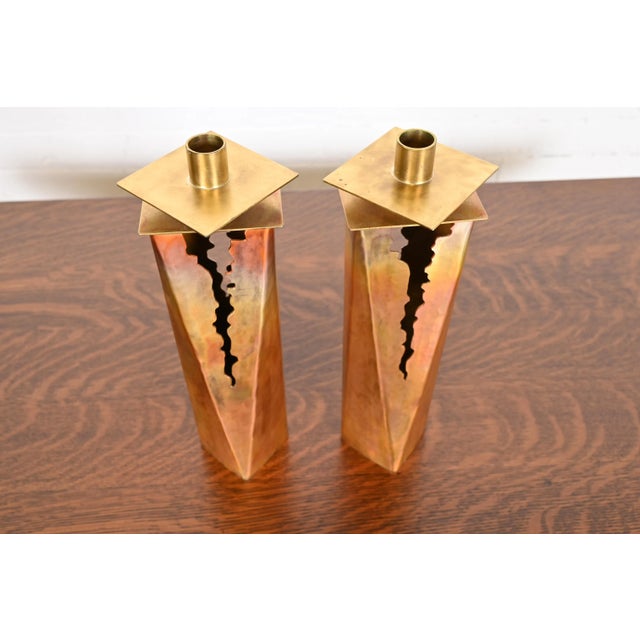 Paul Evans Paul Evans Style Brutalist Hand Wrought Copper Candlesticks, Circa 1970s For Sale - Image 4 of 11