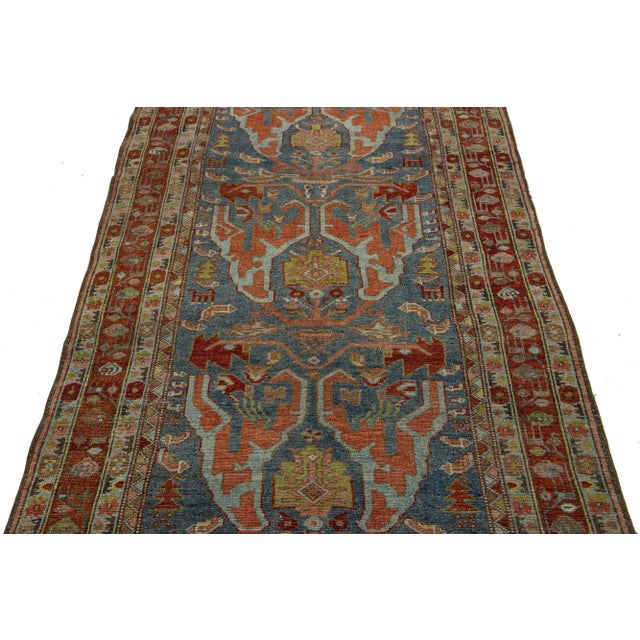 1900 - 1909 Antique Bidjar Handmade Long Wool Runner in Blue With Allover Design For Sale - Image 5 of 9