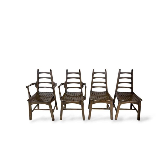 Brown Brutalist Oak Dining Chairs, Set of 4 For Sale - Image 8 of 9