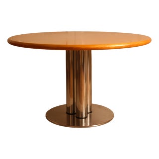 Vintage Italian Circular Dining Table in Wood and Metal, 1970s For Sale