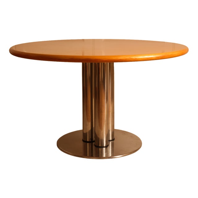 Vintage Italian Circular Dining Table in Wood and Metal, 1970s For Sale