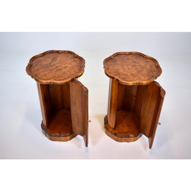 1990s Burl Scalloped Pedestal Drum Table Cabinets, Pair For Sale - Image 5 of 7