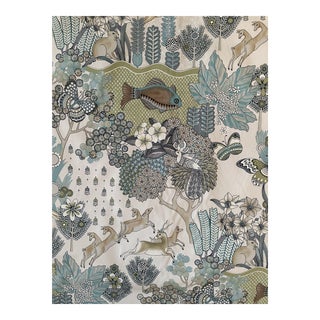 Mulberry Glendale Teal/Leaf Fabric 4 1/2 Yards For Sale