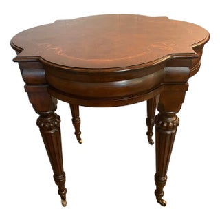 Ethan Allen Mediterranean Style Large Marquetry Accent Side Table With Casters For Sale