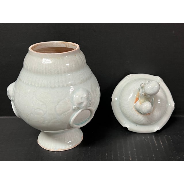 Late 20th Century Chinese Art Light Celadon Porcelain Covered Jar For Sale - Image 9 of 11