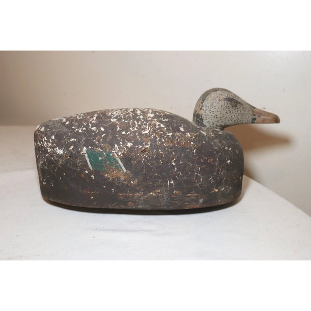 Antique Hand Carved Wood Folk Art Usable Black Duck Decoy Bird Sculpture Unique For Sale - Image 4 of 9