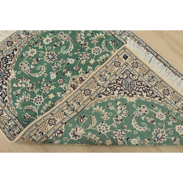 Fine Nain Rug 3’3” X 4’10” Green Wool/Silk Traditional Hand-Knotted Carpet For Sale - Image 10 of 12