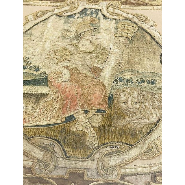 Textile Antique Embroidered Panel with Three Theological Virtues For Sale - Image 7 of 14