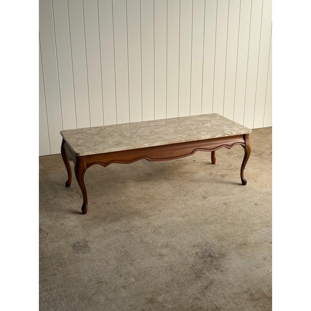 French Provincial Vintage French Provincial Coffee Table With Brecciated Marble Top, C. 1950s For Sale - Image 3 of 16