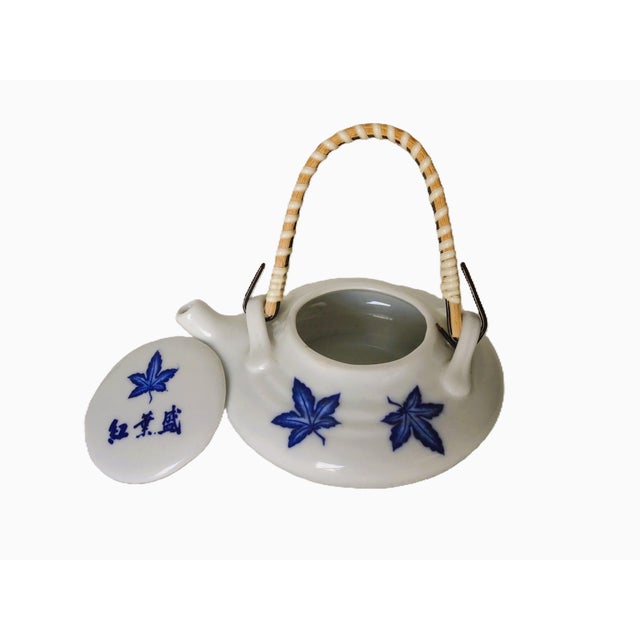 This sake pot/pitcher is porcelain and is in great shape. It can be used or displayed as I did. Good blue and white color...