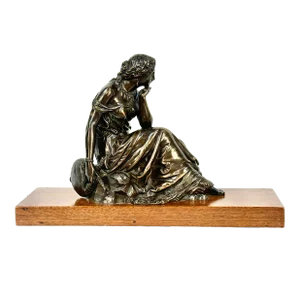 19th Century French Bronze Woman With Lyre Sculpture