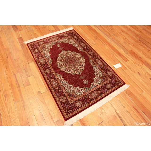 Fine Floral Small Luxurious Vintage Persian Silk Qum Rug, country of origin: Persian Rugs, Circa date: Vintage