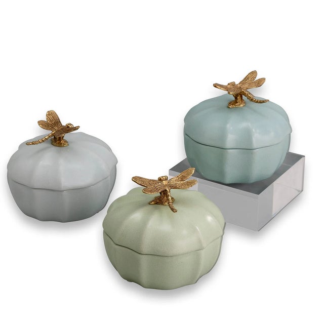 Dragonfly Scallop Round Boxes, Set of 3 For Sale In Chicago - Image 6 of 6