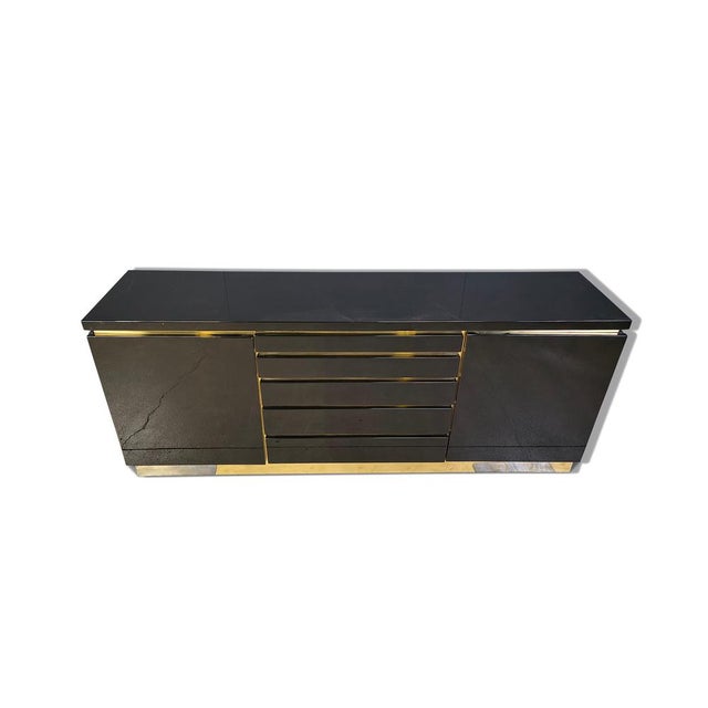 Brass and Lacquer Sideboard from Jean Claude Mahey, 1970s For Sale - Image 11 of 12