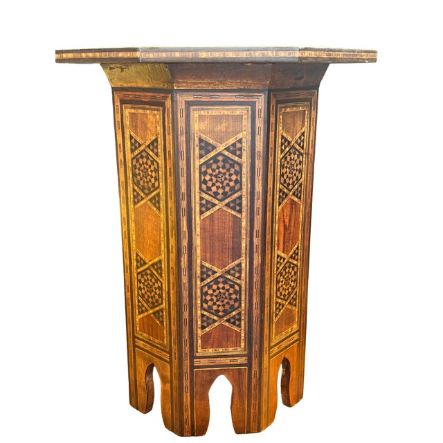 Moroccan Vintage Moroccan Indian Style Inlay Accent Side or End Table For Sale - Image 3 of 9
