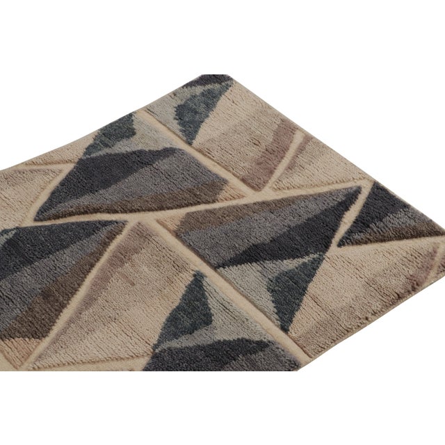 Rug & Kilim’s Scandinavian Style Runner in Blue & Beige-Brown High-Low Patterns For Sale In New York - Image 6 of 7