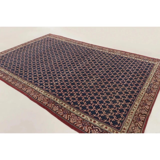 1950s Vintage Turkish Anatolian Rug in Indigo & Red Geometric Lattice - Rug & Kilim For Sale - Image 5 of 9