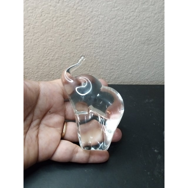 1980s Clear Trunk Up Elephant Paperweight For Sale - Image 4 of 5